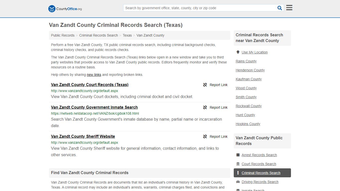 Criminal Records Search - Van Zandt County, TX (Arrests ...